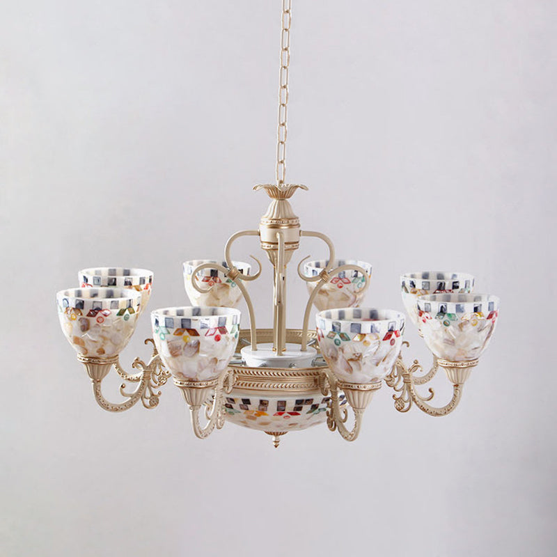 Shell Dome Chandelier Pendant Light Mediterranean 5/9/11 Lights White Ceiling Suspension Lamp Clearhalo 'Ceiling Lights' 'Chandeliers' 'Industrial' 'Middle Century Chandeliers' 'Tiffany Chandeliers' 'Tiffany close to ceiling' 'Tiffany' Lighting' 303934