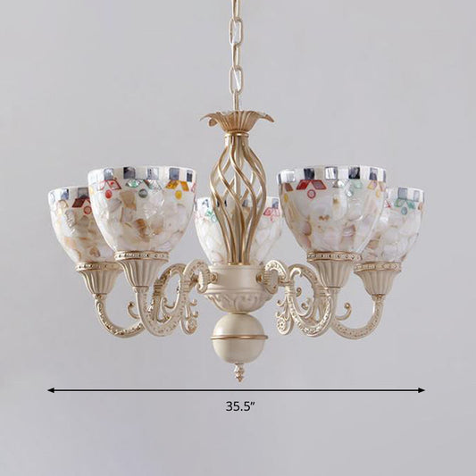 Shell Dome Chandelier Pendant Light Mediterranean 5/9/11 Lights White Ceiling Suspension Lamp Clearhalo 'Ceiling Lights' 'Chandeliers' 'Industrial' 'Middle Century Chandeliers' 'Tiffany Chandeliers' 'Tiffany close to ceiling' 'Tiffany' Lighting' 303938