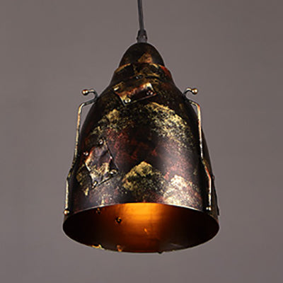 Rustic Stylish Tapered Hanging Lamp 8.5"/9" Wide 1 Light Wrought Iron Pendant Light with Patch Design in Rust Rust 8.5" Clearhalo 'Art Deco Pendants' 'Cast Iron' 'Ceiling Lights' 'Ceramic' 'Crystal' 'Industrial Pendants' 'Industrial' 'Metal' 'Middle Century Pendants' 'Pendant Lights' 'Pendants' 'Tiffany' Lighting' 30512