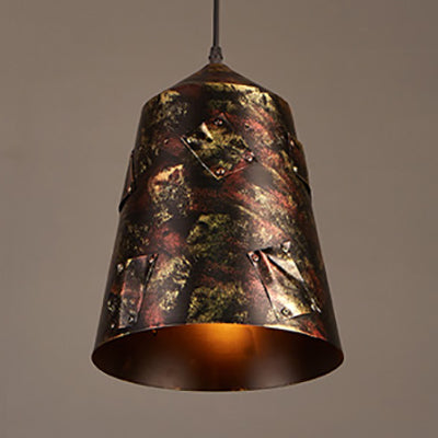 Rustic Stylish Tapered Hanging Lamp 8.5"/9" Wide 1 Light Wrought Iron Pendant Light with Patch Design in Rust Rust 9.5" Clearhalo 'Art Deco Pendants' 'Cast Iron' 'Ceiling Lights' 'Ceramic' 'Crystal' 'Industrial Pendants' 'Industrial' 'Metal' 'Middle Century Pendants' 'Pendant Lights' 'Pendants' 'Tiffany' Lighting' 30517