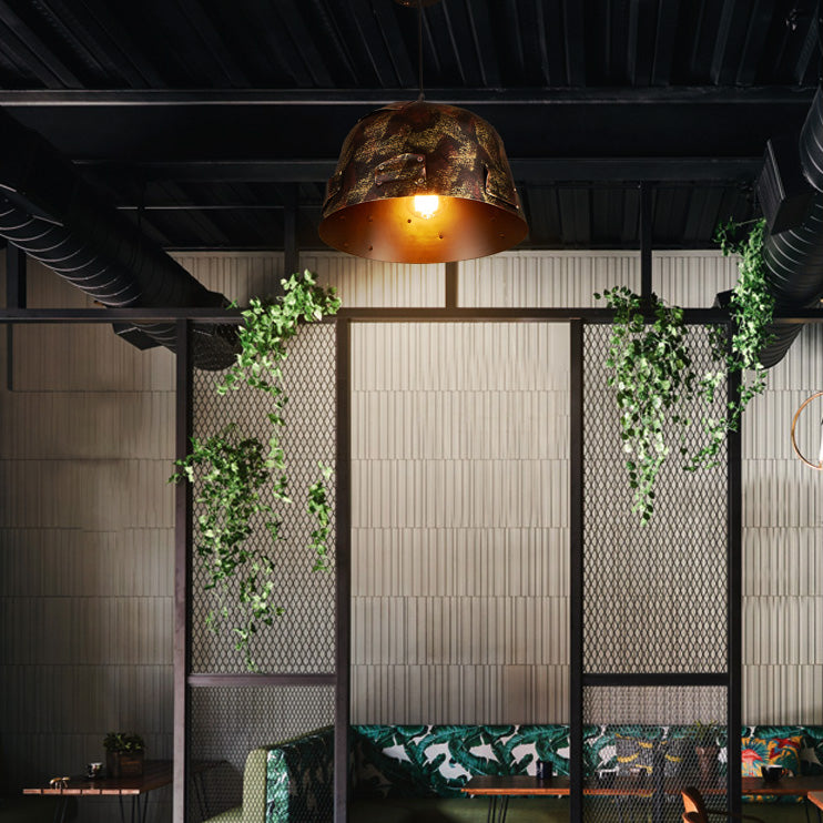 Rustic Stylish Tapered Hanging Lamp 8.5"/9" Wide 1 Light Wrought Iron Pendant Light with Patch Design in Rust Clearhalo 'Art Deco Pendants' 'Cast Iron' 'Ceiling Lights' 'Ceramic' 'Crystal' 'Industrial Pendants' 'Industrial' 'Metal' 'Middle Century Pendants' 'Pendant Lights' 'Pendants' 'Tiffany' Lighting' 30520