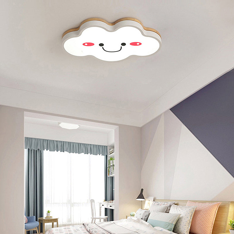 Kid Bedroom Smiling Cloud Ceiling Light Acrylic Cartoon LED Ceiling Mount Lamp in White Clearhalo 'Ceiling Lights' 'Close To Ceiling Lights' 'Close to ceiling' 'Flush mount' Lighting' 30789