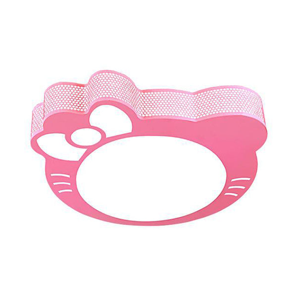 Bow Kitten LED Flush Ceiling Light Cartoon Acrylic Metal Ceiling Lamp in Pink for Girls Room Pink Clearhalo 'Ceiling Lights' 'Close To Ceiling Lights' 'Close to ceiling' 'Flush mount' Lighting' 30876