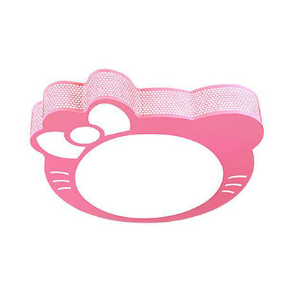 Bow Kitten LED Flush Ceiling Light Cartoon Acrylic Metal Ceiling Lamp in Pink for Girls Room Pink Clearhalo 'Ceiling Lights' 'Close To Ceiling Lights' 'Close to ceiling' 'Flush mount' Lighting' 30876