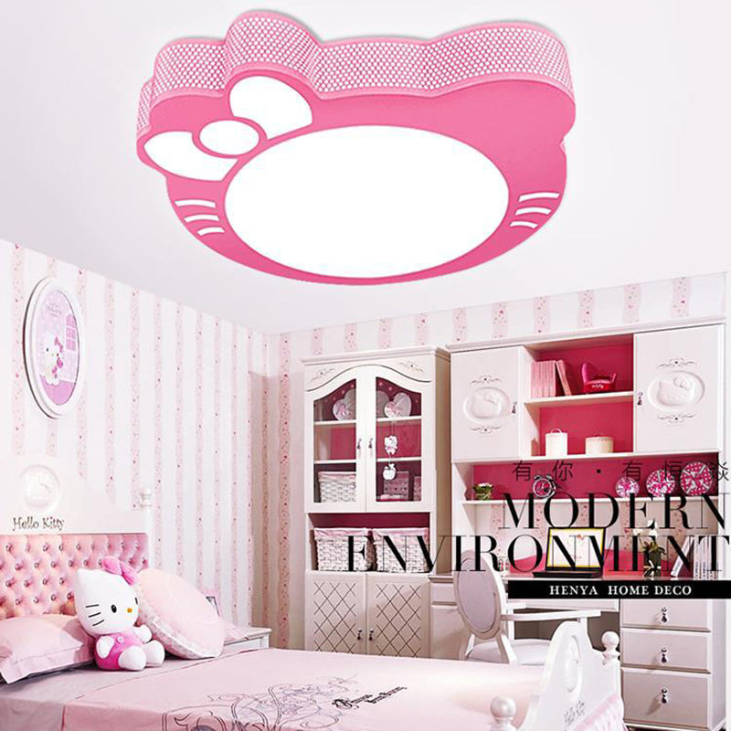 Bow Kitten LED Flush Ceiling Light Cartoon Acrylic Metal Ceiling Lamp in Pink for Girls Room Clearhalo 'Ceiling Lights' 'Close To Ceiling Lights' 'Close to ceiling' 'Flush mount' Lighting' 30877