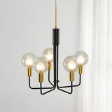 Orb Chandelier Lamp Modern Clear/Smoke Grey Glass 5 Lights Dining Room Ceiling Lamp in Black Clear Clearhalo 'Ceiling Lights' 'Chandeliers' 'Clear' 'Industrial' 'Modern Chandeliers' 'Modern' 'Tiffany' 'Traditional Chandeliers' Lighting' 311131