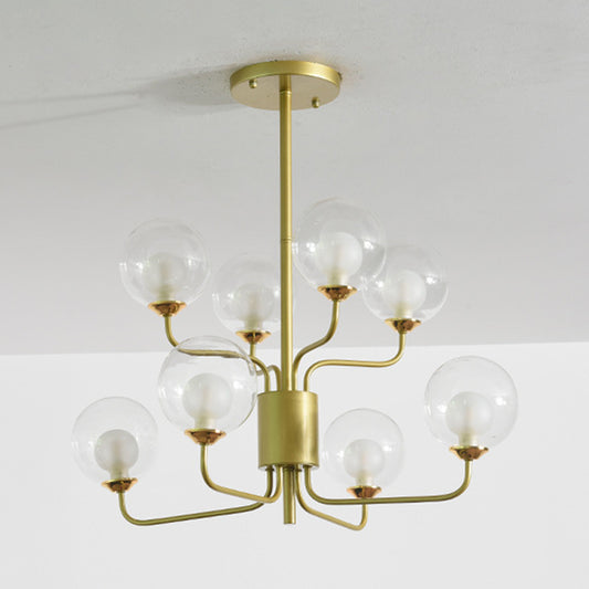 Spherical Bedroom Semi Flush Lighting Clear Glass 8 Lights Minimalist Close to Ceiling Lamp in Black/Gold Clearhalo 'Ceiling Lights' 'Chandeliers' 'Close To Ceiling Lights' 'Close to ceiling' 'Glass shade' 'Glass' 'Semi-flushmount' Lighting' 311184