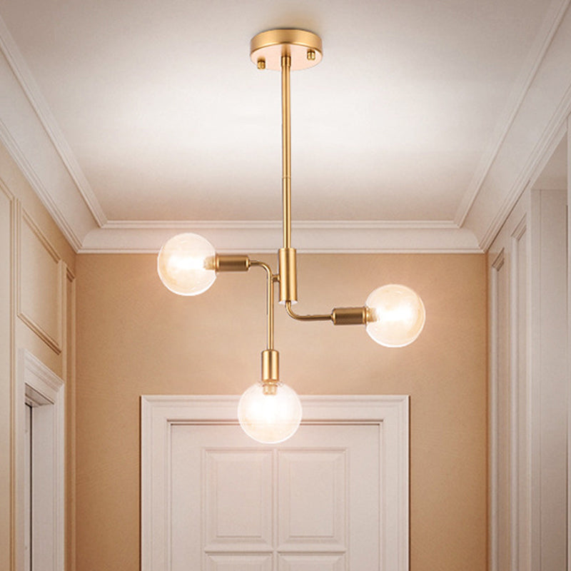 Molecular Semi Flush Lighting Simple Cognac Glass 3 Lights Corridor Semi Flush Ceiling Light in Gold Clearhalo 'Ceiling Lights' 'Chandeliers' 'Close To Ceiling Lights' 'Close to ceiling' 'Glass shade' 'Glass' 'Semi-flushmount' Lighting' 311194