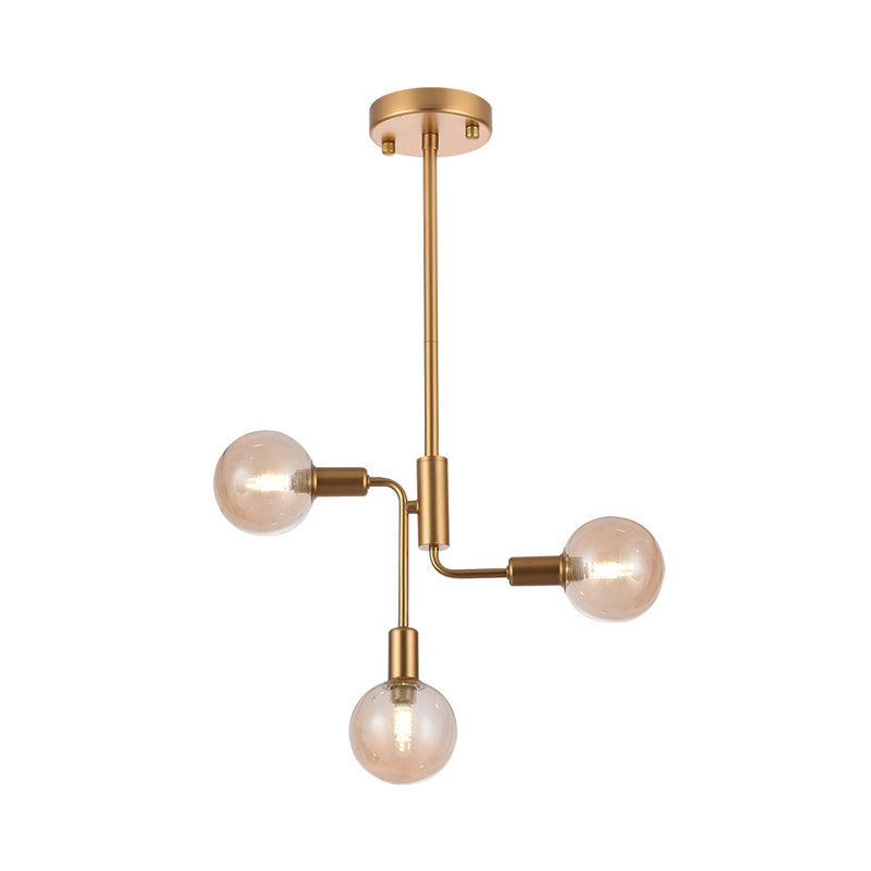 Molecular Semi Flush Lighting Simple Cognac Glass 3 Lights Corridor Semi Flush Ceiling Light in Gold Clearhalo 'Ceiling Lights' 'Chandeliers' 'Close To Ceiling Lights' 'Close to ceiling' 'Glass shade' 'Glass' 'Semi-flushmount' Lighting' 311195