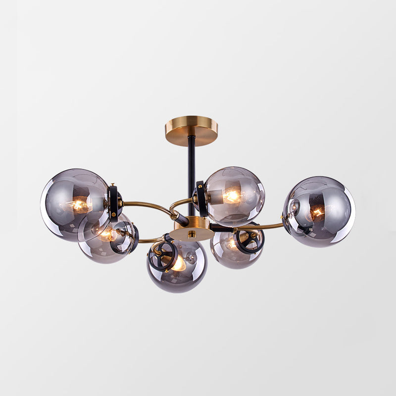 Minimalist Sphere Semi Flush White/Smoke Gray Glass 4/6/8 Lights Living Room Ceiling Light Fixture Clearhalo 'Ceiling Lights' 'Close To Ceiling Lights' 'Close to ceiling' 'Glass shade' 'Glass' 'Semi-flushmount' Lighting' 311204