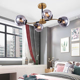 Minimalist Sphere Semi Flush White/Smoke Gray Glass 4/6/8 Lights Living Room Ceiling Light Fixture 4 Smoke Gray Clearhalo 'Ceiling Lights' 'Close To Ceiling Lights' 'Close to ceiling' 'Glass shade' 'Glass' 'Semi-flushmount' Lighting' 311205