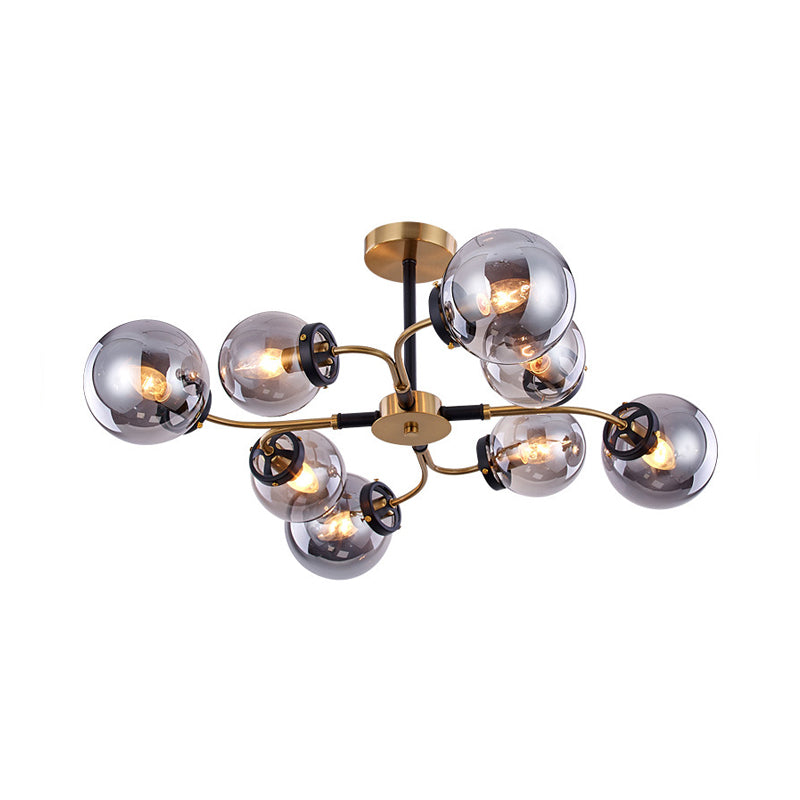 Minimalist Sphere Semi Flush White/Smoke Gray Glass 4/6/8 Lights Living Room Ceiling Light Fixture Clearhalo 'Ceiling Lights' 'Close To Ceiling Lights' 'Close to ceiling' 'Glass shade' 'Glass' 'Semi-flushmount' Lighting' 311208