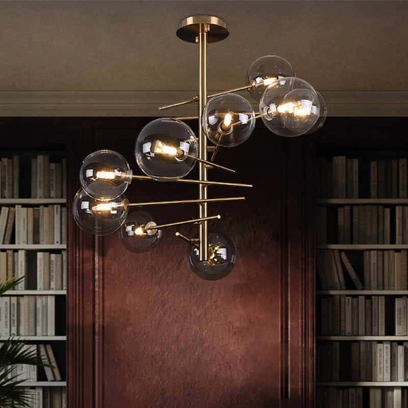 Smoke Gray Glass Semi Flush Light Globe Shaped Minimalist 6/9 Lights Semi Flush Mount in Brass Clearhalo 'Ceiling Lights' 'Close To Ceiling Lights' 'Close to ceiling' 'Glass shade' 'Glass' 'Semi-flushmount' Lighting' 311213