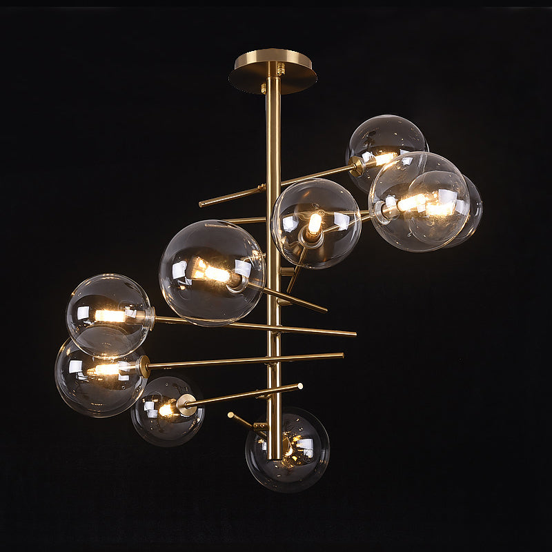 Smoke Gray Glass Semi Flush Light Globe Shaped Minimalist 6/9 Lights Semi Flush Mount in Brass Clearhalo 'Ceiling Lights' 'Close To Ceiling Lights' 'Close to ceiling' 'Glass shade' 'Glass' 'Semi-flushmount' Lighting' 311214