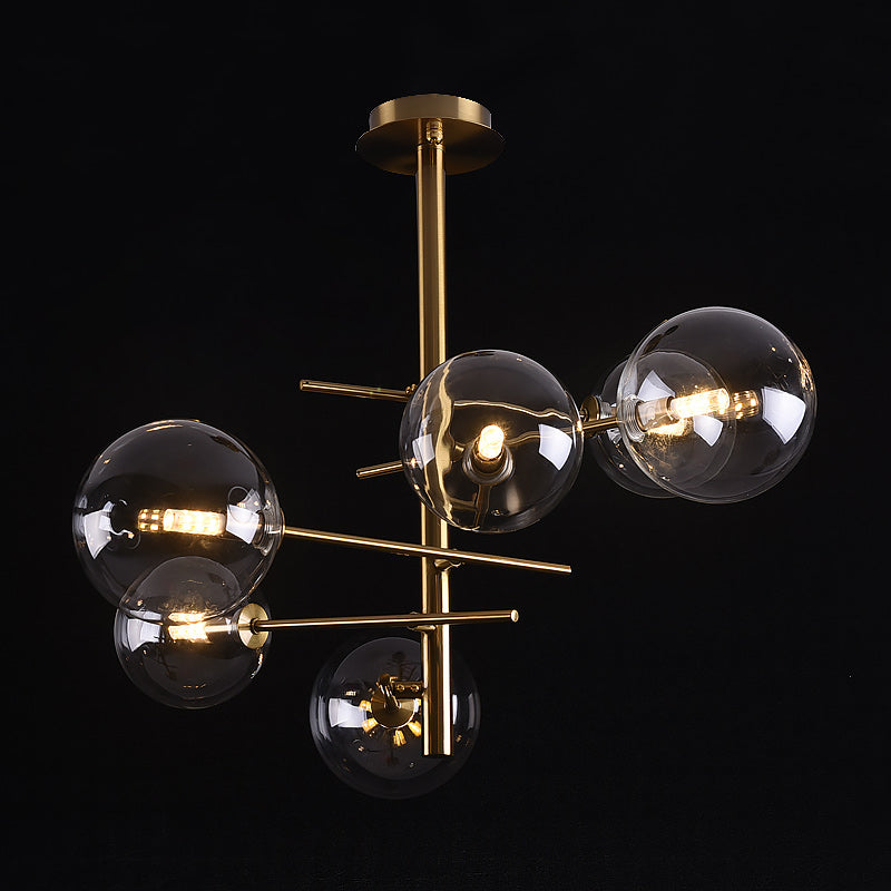 Smoke Gray Glass Semi Flush Light Globe Shaped Minimalist 6/9 Lights Semi Flush Mount in Brass Clearhalo 'Ceiling Lights' 'Close To Ceiling Lights' 'Close to ceiling' 'Glass shade' 'Glass' 'Semi-flushmount' Lighting' 311216