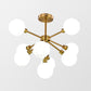 Brass Spherical Semi Flush Mount Minimalist 7/9/10 Lights White/Smoke Gray Glass Semi Flush Chandelier 9 White Clearhalo 'Ceiling Lights' 'Chandeliers' 'Close To Ceiling Lights' 'Close to ceiling' 'Glass shade' 'Glass' 'Semi-flushmount' Lighting' 311228