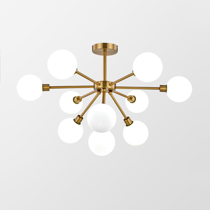 Brass Spherical Semi Flush Mount Minimalist 7/9/10 Lights White/Smoke Gray Glass Semi Flush Chandelier 10 White Clearhalo 'Ceiling Lights' 'Chandeliers' 'Close To Ceiling Lights' 'Close to ceiling' 'Glass shade' 'Glass' 'Semi-flushmount' Lighting' 311229