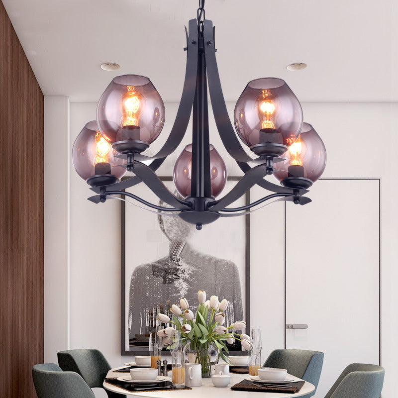 Globe Gray Glass Chandelier Lighting Fixture Contemporary 5/8 Lights Black Suspension Pendant 5 Black Clearhalo 'Ceiling Lights' 'Chandeliers' 'Glass shade' 'Glass' 'Island Lights' 'Modern Chandeliers' 'Modern' Lighting' 311236