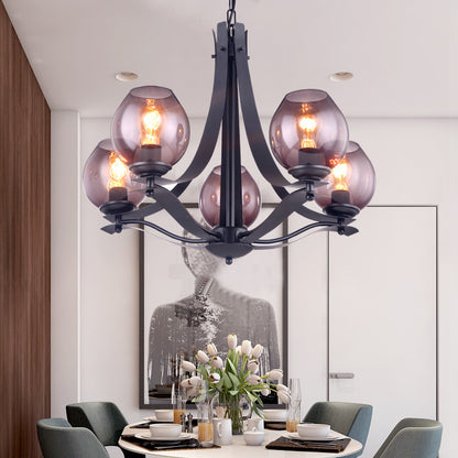 Globe Gray Glass Chandelier Lighting Fixture Contemporary 5/8 Lights Black Suspension Pendant 5 Black Clearhalo 'Ceiling Lights' 'Chandeliers' 'Glass shade' 'Glass' 'Island Lights' 'Modern Chandeliers' 'Modern' Lighting' 311236