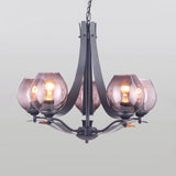 Globe Gray Glass Chandelier Lighting Fixture Contemporary 5/8 Lights Black Suspension Pendant Clearhalo 'Ceiling Lights' 'Chandeliers' 'Glass shade' 'Glass' 'Island Lights' 'Modern Chandeliers' 'Modern' Lighting' 311238