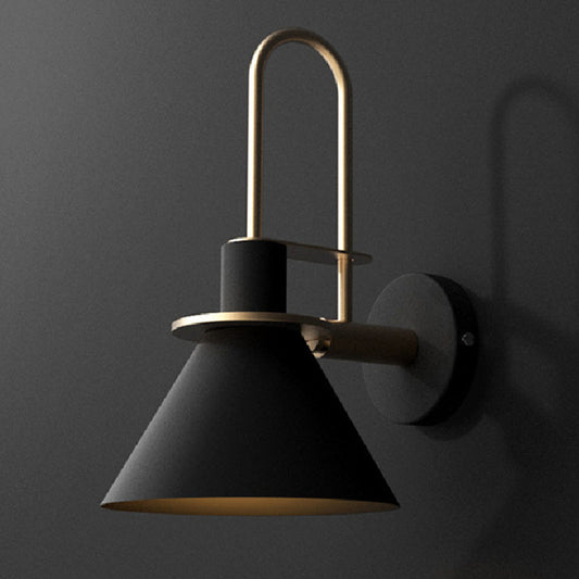 1 Light Bedside Wall Mounted Light Simple Black/White/Green Sconce Lamp with Conical Metal Shade Black Clearhalo 'Cast Iron' 'Glass' 'Industrial' 'Modern wall lights' 'Modern' 'Tiffany' 'Traditional wall lights' 'Wall Lamps & Sconces' 'Wall Lights' Lighting' 311248