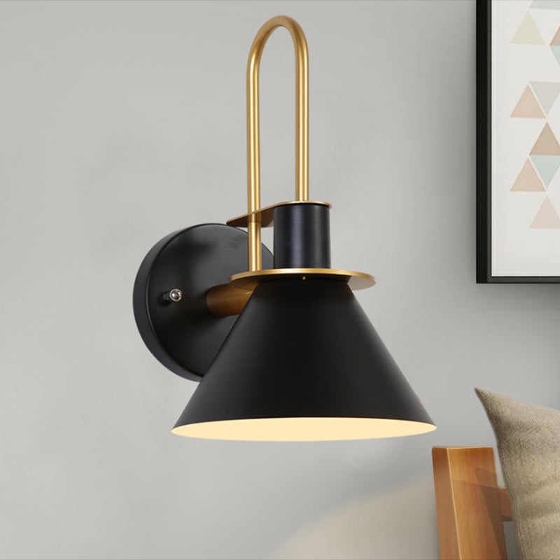 1 Light Bedside Wall Mounted Light Simple Black/White/Green Sconce Lamp with Conical Metal Shade Clearhalo 'Cast Iron' 'Glass' 'Industrial' 'Modern wall lights' 'Modern' 'Tiffany' 'Traditional wall lights' 'Wall Lamps & Sconces' 'Wall Lights' Lighting' 311249