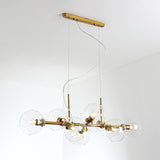 Globe Island Light Minimalist Clear/Smoke Grey Glass 8 Lights Black/Gold Chandelier Lighting for Dining Room Gold Clear Clearhalo 'Ceiling Lights' 'Close To Ceiling Lights' 'Glass shade' 'Glass' 'Island Lights' Lighting' 311258