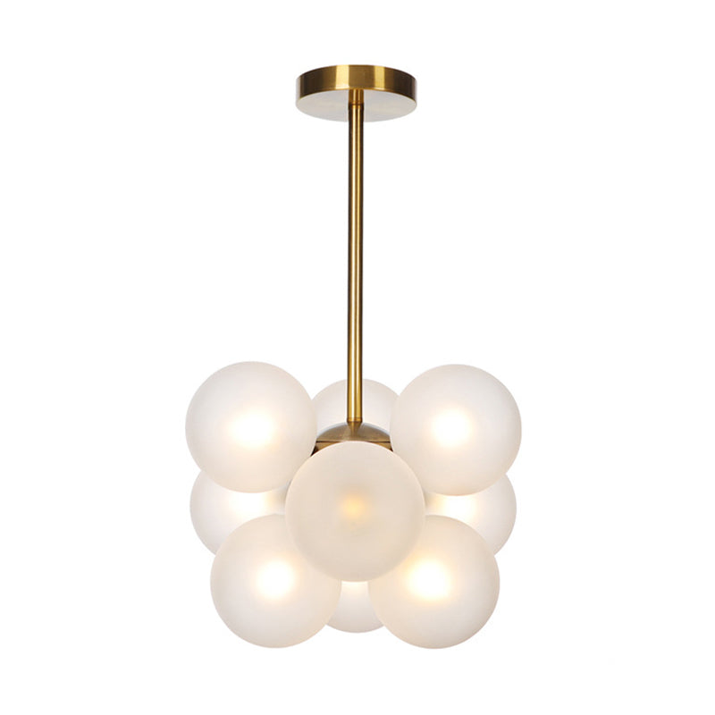 Minimalist Globe Semi Flush Lighting Gray/White/Red Glass 9 Lights Living Room Ceiling Lamp in Black/Brass/Chrome Brass White Clearhalo 'Ceiling Lights' 'Close To Ceiling Lights' 'Close to ceiling' 'Semi-flushmount' Lighting' 311284