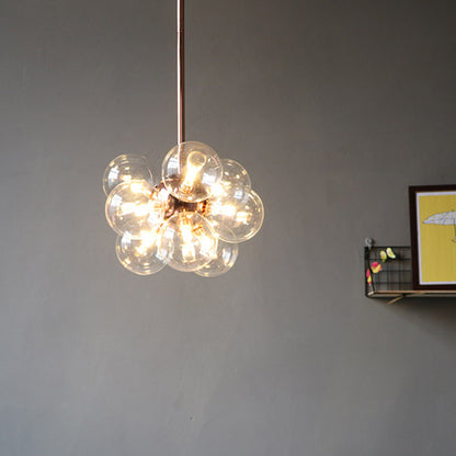 Globe Semi Flush Lighting Minimalist White/Green/Blue Glass 9 Lights Copper Ceiling Mounted Fixture Clear Clearhalo 'Ceiling Lights' 'Chandeliers' 'Close To Ceiling Lights' 'Close to ceiling' 'Glass shade' 'Glass' 'Semi-flushmount' Lighting' 311286