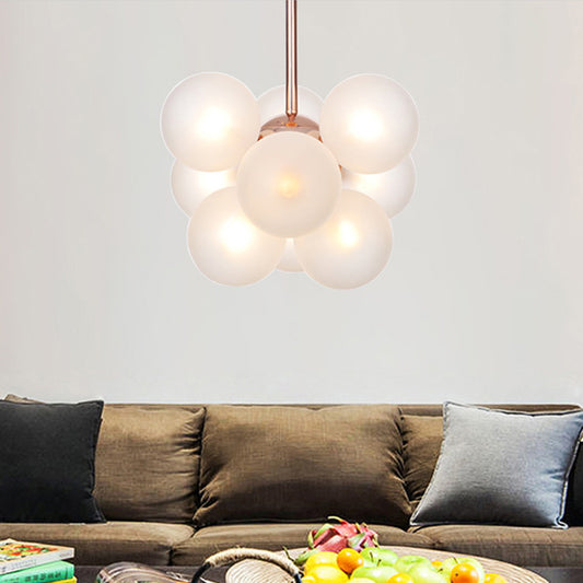 Globe Semi Flush Lighting Minimalist White/Green/Blue Glass 9 Lights Copper Ceiling Mounted Fixture White Clearhalo 'Ceiling Lights' 'Chandeliers' 'Close To Ceiling Lights' 'Close to ceiling' 'Glass shade' 'Glass' 'Semi-flushmount' Lighting' 311290