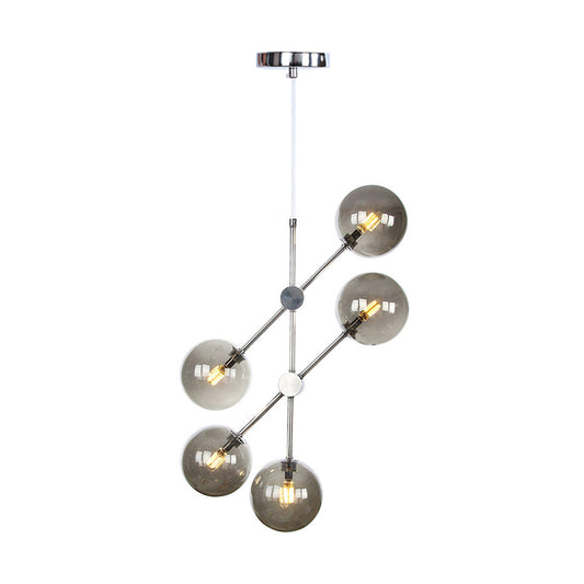 Round Chandelier Pendant Light Contemporary White/Clear/Amber Glass 5 Lights Chrome Hanging Lamp Kit Smoke Gray Clearhalo 'Ceiling Lights' 'Chandeliers' 'Clear' 'Close To Ceiling Lights' 'Glass shade' 'Glass' 'Industrial' 'Modern Chandeliers' 'Modern' 'Tiffany' 'Traditional Chandeliers' Lighting' 311337