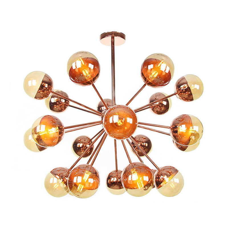 Globe Dining Room Semi Flush Mount White/Clear/Smoke Grey Glass 9/12/15 Lights Contemporary Semi Flush Light in Copper/Chrome/Gold Clearhalo 'Ceiling Lights' 'Close To Ceiling Lights' 'Close to ceiling' 'Glass shade' 'Glass' 'Semi-flushmount' Lighting' 311345