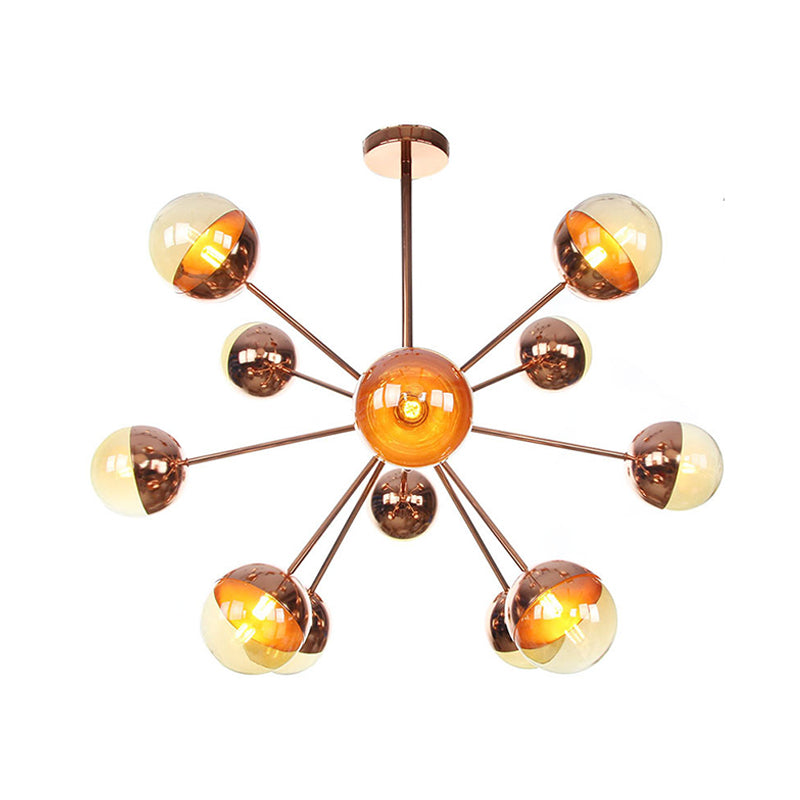 Globe Dining Room Semi Flush Mount White/Clear/Smoke Grey Glass 9/12/15 Lights Contemporary Semi Flush Light in Copper/Chrome/Gold Clearhalo 'Ceiling Lights' 'Close To Ceiling Lights' 'Close to ceiling' 'Glass shade' 'Glass' 'Semi-flushmount' Lighting' 311348