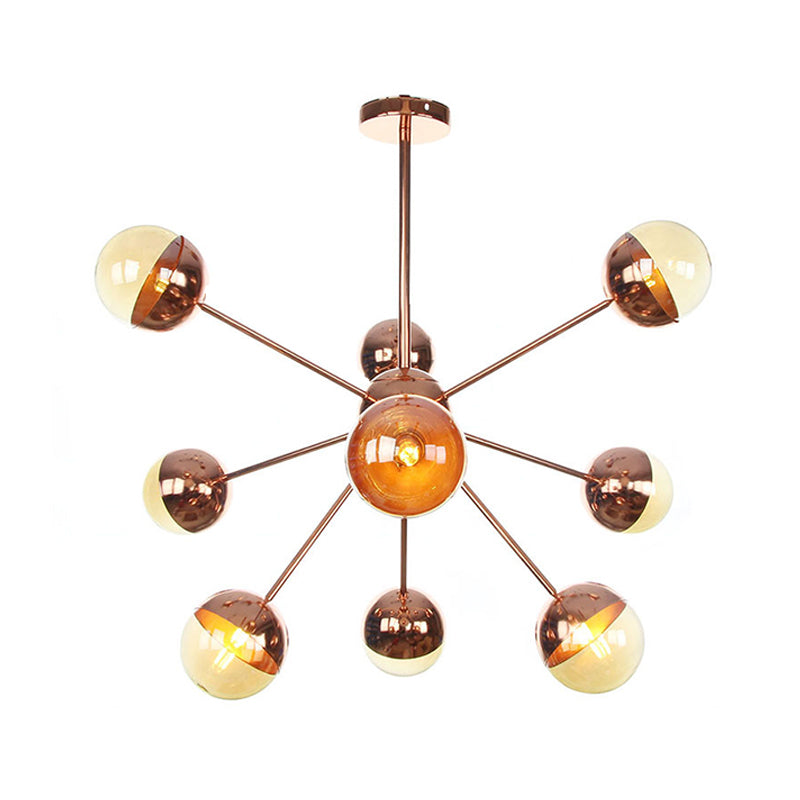 Globe Dining Room Semi Flush Mount White/Clear/Smoke Grey Glass 9/12/15 Lights Contemporary Semi Flush Light in Copper/Chrome/Gold Clearhalo 'Ceiling Lights' 'Close To Ceiling Lights' 'Close to ceiling' 'Glass shade' 'Glass' 'Semi-flushmount' Lighting' 311349