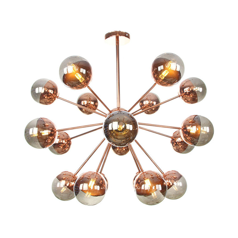 Globe Dining Room Semi Flush Mount White/Clear/Smoke Grey Glass 9/12/15 Lights Contemporary Semi Flush Light in Copper/Chrome/Gold Clearhalo 'Ceiling Lights' 'Close To Ceiling Lights' 'Close to ceiling' 'Glass shade' 'Glass' 'Semi-flushmount' Lighting' 311356
