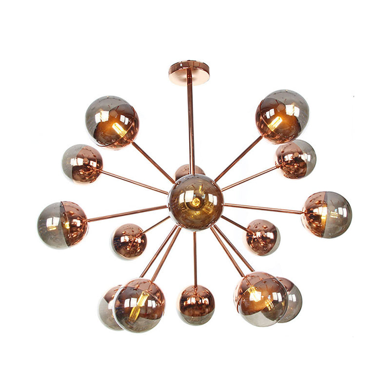 Globe Dining Room Semi Flush Mount White/Clear/Smoke Grey Glass 9/12/15 Lights Contemporary Semi Flush Light in Copper/Chrome/Gold Clearhalo 'Ceiling Lights' 'Close To Ceiling Lights' 'Close to ceiling' 'Glass shade' 'Glass' 'Semi-flushmount' Lighting' 311357
