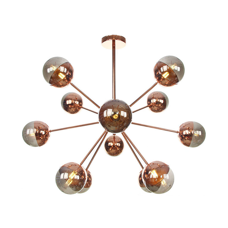 Globe Dining Room Semi Flush Mount White/Clear/Smoke Grey Glass 9/12/15 Lights Contemporary Semi Flush Light in Copper/Chrome/Gold Clearhalo 'Ceiling Lights' 'Close To Ceiling Lights' 'Close to ceiling' 'Glass shade' 'Glass' 'Semi-flushmount' Lighting' 311358