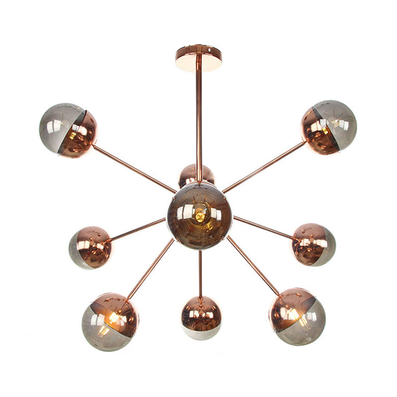 Globe Dining Room Semi Flush Mount White/Clear/Smoke Grey Glass 9/12/15 Lights Contemporary Semi Flush Light in Copper/Chrome/Gold Clearhalo 'Ceiling Lights' 'Close To Ceiling Lights' 'Close to ceiling' 'Glass shade' 'Glass' 'Semi-flushmount' Lighting' 311359