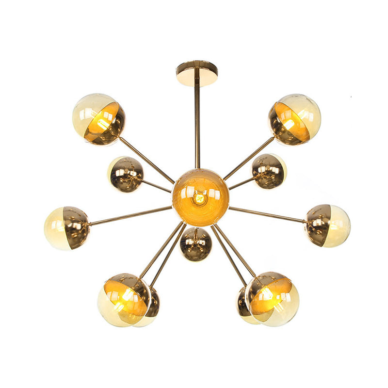 Globe Dining Room Semi Flush Mount White/Clear/Smoke Grey Glass 9/12/15 Lights Contemporary Semi Flush Light in Copper/Chrome/Gold Clearhalo 'Ceiling Lights' 'Close To Ceiling Lights' 'Close to ceiling' 'Glass shade' 'Glass' 'Semi-flushmount' Lighting' 311368