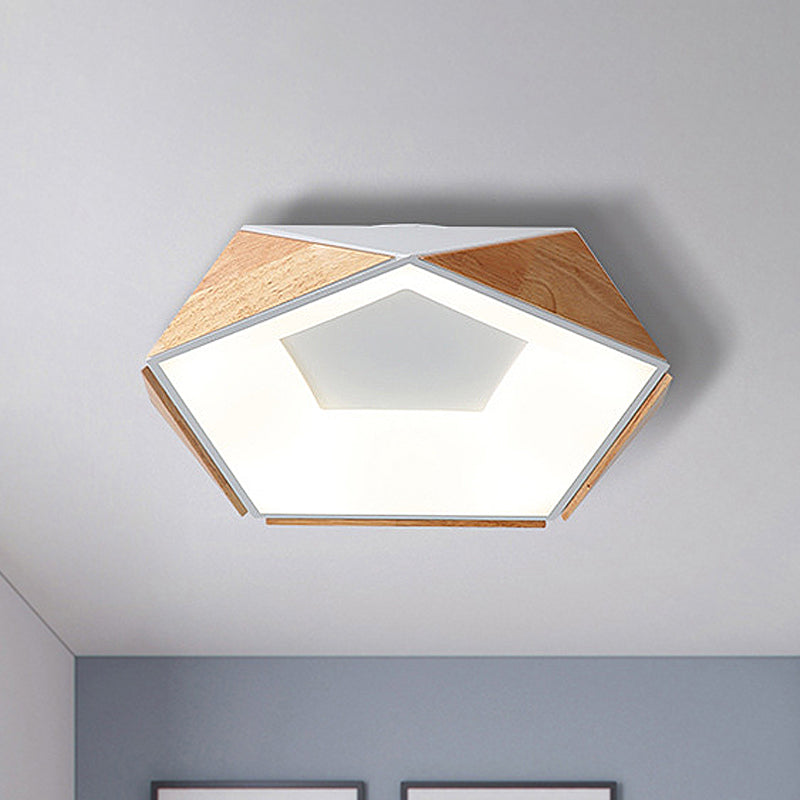 18"/21.5" W Pentagon LED Ceiling Lamp Kit Nordic Style Natural Wood Grey/White/Pink Flushmount in Warm/White Light White Clearhalo 'Ceiling Lights' 'Close To Ceiling Lights' 'Close to ceiling' 'Flush mount' Lighting' 311418