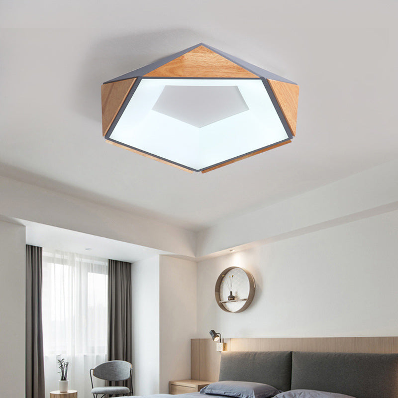 18"/21.5" W Pentagon LED Ceiling Lamp Kit Nordic Style Natural Wood Grey/White/Pink Flushmount in Warm/White Light Grey White Clearhalo 'Ceiling Lights' 'Close To Ceiling Lights' 'Close to ceiling' 'Flush mount' Lighting' 311419