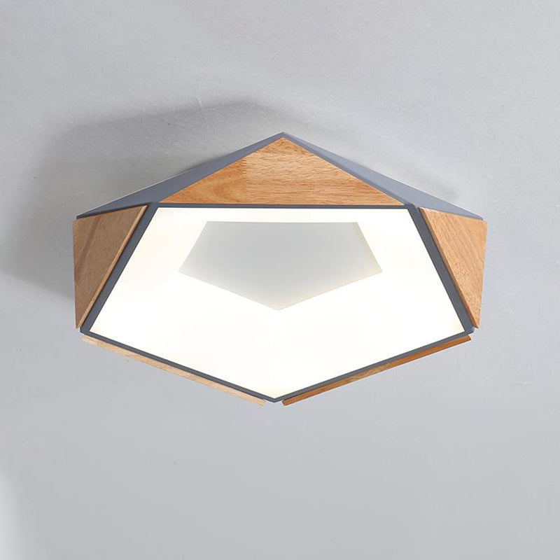 18"/21.5" W Pentagon LED Ceiling Lamp Kit Nordic Style Natural Wood Grey/White/Pink Flushmount in Warm/White Light Grey Warm Clearhalo 'Ceiling Lights' 'Close To Ceiling Lights' 'Close to ceiling' 'Flush mount' Lighting' 311420