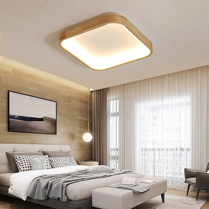 Minimalist LED Flush Ceiling Light 14.5"/18.5" W Wood Shade Beige Square Flush Lighting in Warm/White Light Wood Clearhalo 'Ceiling Lights' 'Close To Ceiling Lights' 'Close to ceiling' 'Flush mount' Lighting' 311867