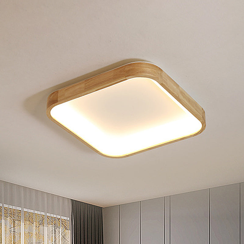 Minimalist LED Flush Ceiling Light 14.5"/18.5" W Wood Shade Beige Square Flush Lighting in Warm/White Light - Clearhalo - 'Ceiling Lights' - 'Close To Ceiling Lights' - 'Close to ceiling' - 'Flush mount' - Lighting' - 311868