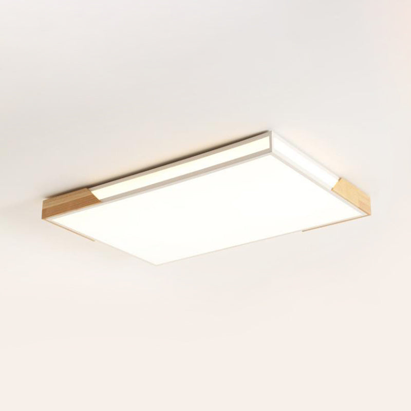 25.5"/34.5" W Slim Rectangle Flush Lighting Minimalist Wood White Flushmount in Warm/White Light with Acrylic Diffuser Clearhalo 'Ceiling Lights' 'Close To Ceiling Lights' 'Close to ceiling' 'Flush mount' Lighting' 312345