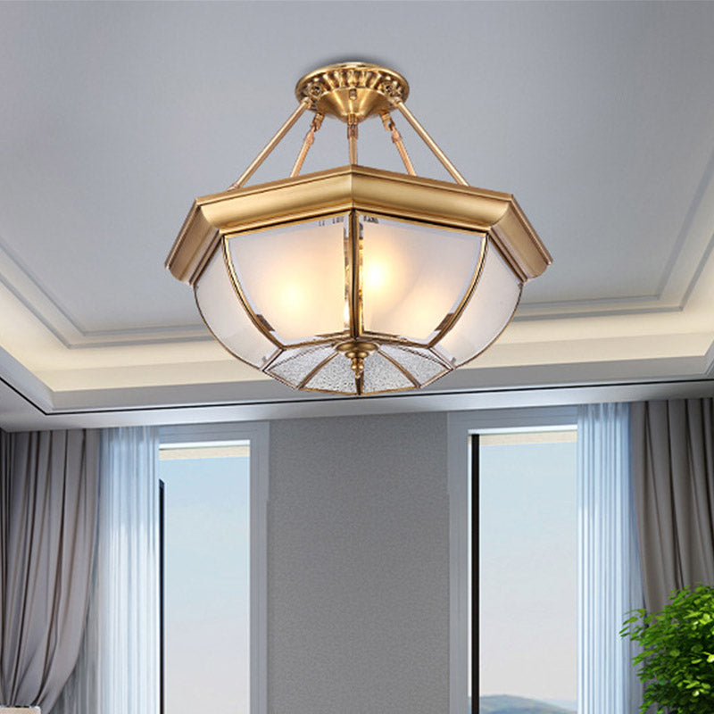 Bowl Dining Room Ceiling Lighting Traditional Opaque Glass 3/4 Bulbs Brass Semi Flush Mount Ceiling Light, 14"/16"/18" Dia Brass Clearhalo 'Ceiling Lights' 'Chandeliers' 'Close To Ceiling Lights' 'Close to ceiling' 'Glass shade' 'Glass' 'Semi-flushmount' Lighting' 313094