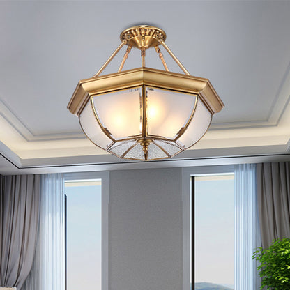 Bowl Dining Room Ceiling Lighting Traditional Opaque Glass 3/4 Bulbs Brass Semi Flush Mount Ceiling Light, 14"/16"/18" Dia Brass Clearhalo 'Ceiling Lights' 'Chandeliers' 'Close To Ceiling Lights' 'Close to ceiling' 'Glass shade' 'Glass' 'Semi-flushmount' Lighting' 313094