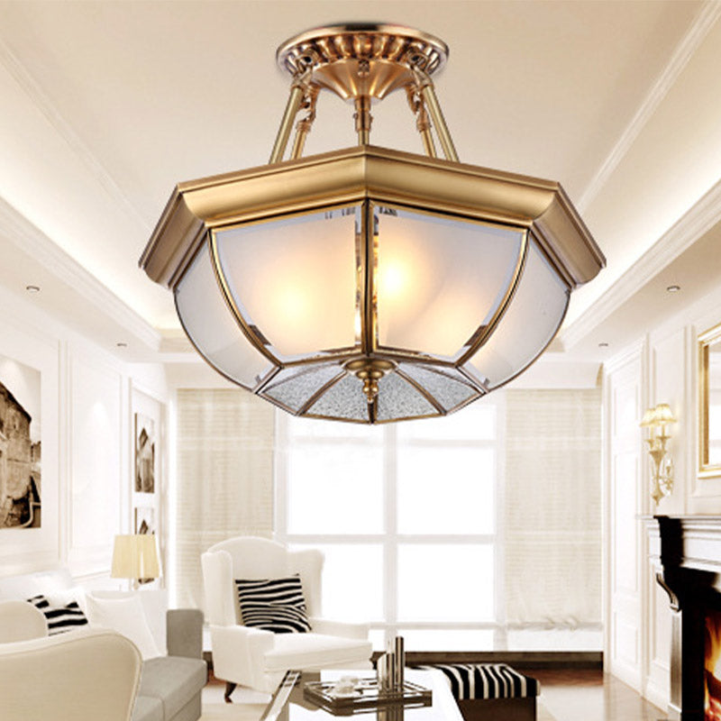 Bowl Dining Room Ceiling Lighting Traditional Opaque Glass 3/4 Bulbs Brass Semi Flush Mount Ceiling Light, 14"/16"/18" Dia Clearhalo 'Ceiling Lights' 'Chandeliers' 'Close To Ceiling Lights' 'Close to ceiling' 'Glass shade' 'Glass' 'Semi-flushmount' Lighting' 313095