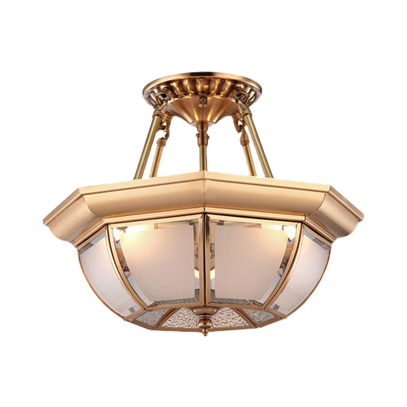 Bowl Dining Room Ceiling Lighting Traditional Opaque Glass 3/4 Bulbs Brass Semi Flush Mount Ceiling Light, 14"/16"/18" Dia Clearhalo 'Ceiling Lights' 'Chandeliers' 'Close To Ceiling Lights' 'Close to ceiling' 'Glass shade' 'Glass' 'Semi-flushmount' Lighting' 313097