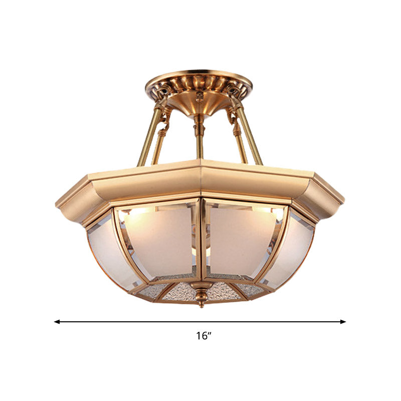Bowl Dining Room Ceiling Lighting Traditional Opaque Glass 3/4 Bulbs Brass Semi Flush Mount Ceiling Light, 14"/16"/18" Dia Clearhalo 'Ceiling Lights' 'Chandeliers' 'Close To Ceiling Lights' 'Close to ceiling' 'Glass shade' 'Glass' 'Semi-flushmount' Lighting' 313098